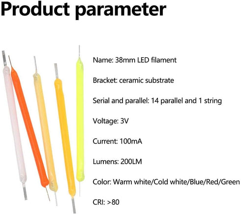 generic 10 3V 120MA 38MM Bulb Bulbs Bulb Pcs LED Filament Edison LED Incandescent Light Accessories,Cold/Warm