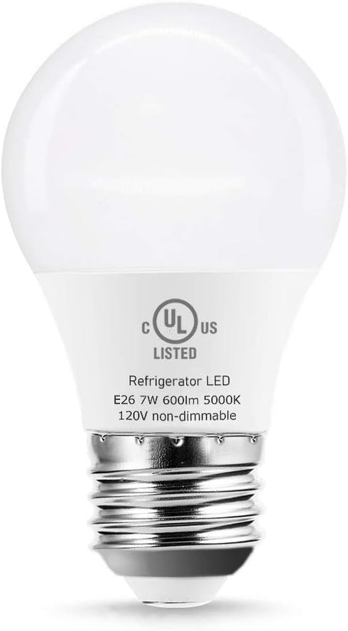 YukiHalu A15 Appliance Light Bulb, 60W Equivalent, 600 Lumens, 7W, 120V, 5000K Daylight, E26 Base