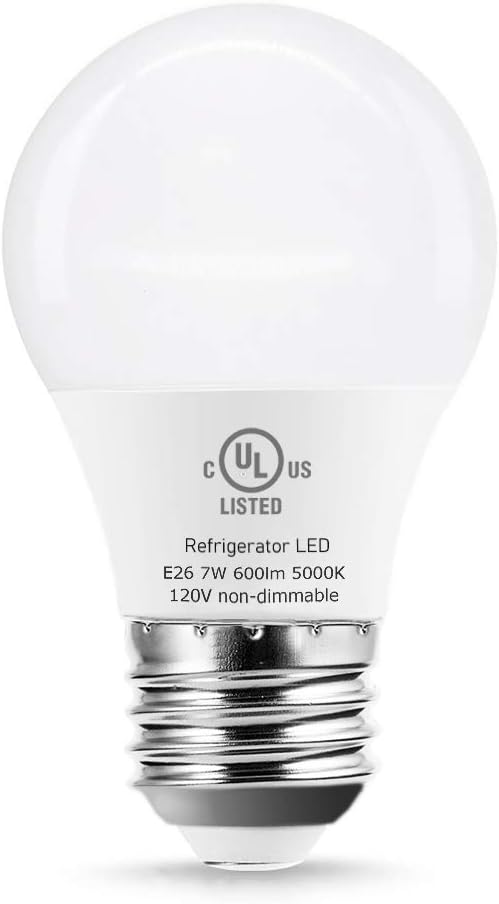 YukiHalu A15 Appliance Light Bulb, 60W Equivalent, 600 Lumens, 7W, 120V, 5000K Daylight, E26 Base