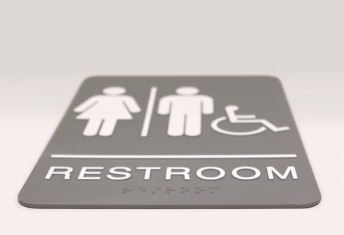 Headline Sign 5222 ADA Wheelchair Accessible Restroom Sign, 6 x 9 Inches, Light Gray/White, Made in USA