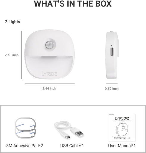 Dimmable 3 Pack Lyridz Rechargeable Battery Night Light with Motion Sensor, Amber Nightlights for Bathroom, Bedroom