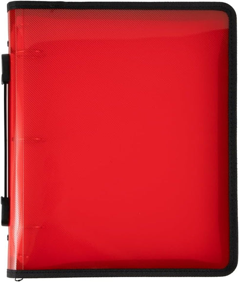 JAM PAPER Plastic Zipper 1.5 Inch Binder, Red, 3 Ring Binder, Sold Individually