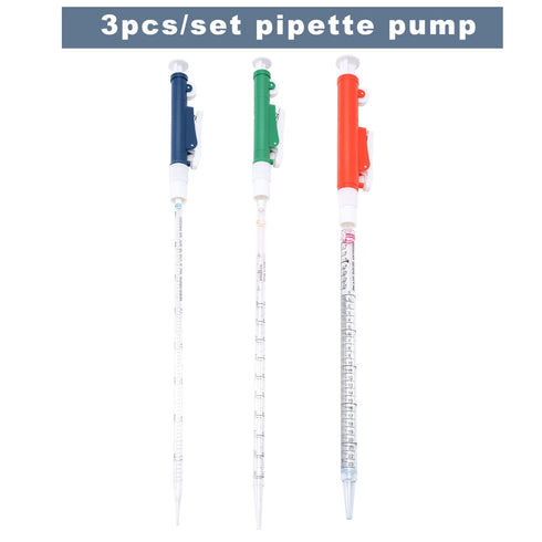 ONiLAB Set of 3 Pipette Pump, 2ml Blue, 10ml Green, 25ml Red, Fit for Plastic or Glass Pipettes