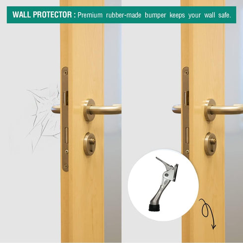 One Touch Kickdown Door Stopper, Heavy Duty Door Holder, Height-Adjustable Rubber Tips by HASHI, Chrome