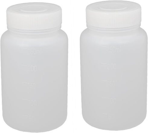 uxcell 2Pcs 250ml Plastic Wide Mouth Laboratory Reagent Bottle, Sample Sealing Bottle, White