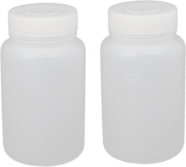 uxcell 2Pcs 250ml Plastic Wide Mouth Laboratory Reagent Bottle, Sample Sealing Bottle, White