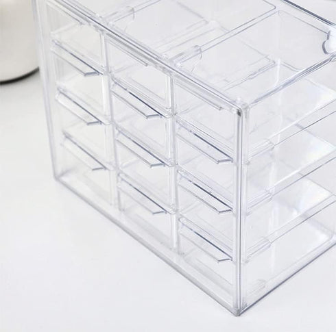 Mini Desktop Drawer Box, 12 Compartments Plastic Organizer for Office, School, Jewelry, Hair Clips, Small Parts Storage