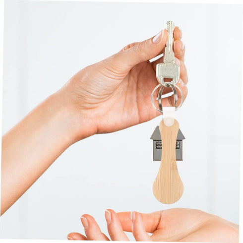 HOODANCOS 12pcs Set Bamboo Shopping Trolley Release Keyring Disassemblable Token Coins Key Ring for Easy Access
