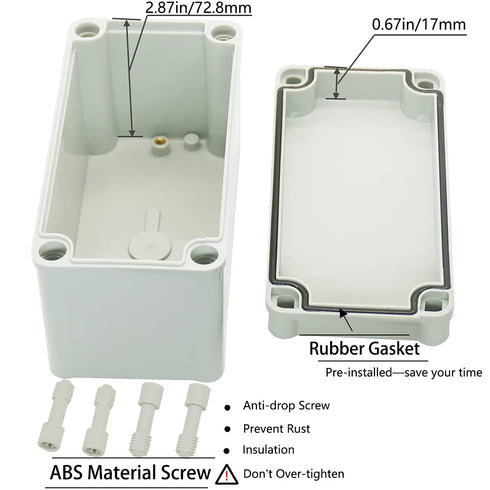 Zulkit Junction Box ABS Plastic - Dustproof Waterproof IP67 Universal Electrical Project Enclosure, Grey 6.30 x 3.15 x