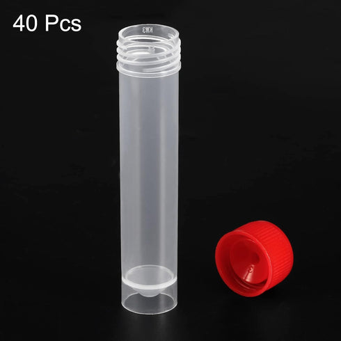 PATIKIL 20mL Plastic Test Tubes, 40 Pack Frozen Vial Container Storage Screw Cap for Lab Science, Red Clear