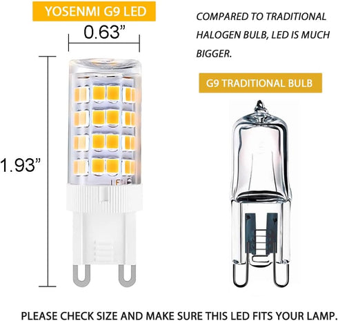 G9 LED Light Bulbs, 5W (40W Halogen Equivalent), 100V-240V, 430LM, Warm White 3000K, G9 Base, 12-Pack