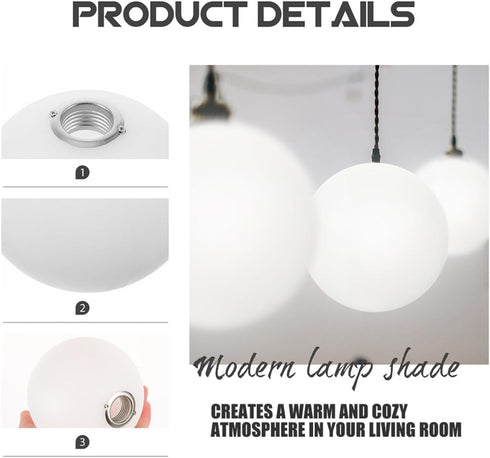 Luxshiny Milky White Metal Screw Globe Shade Replacement Lampshade for Ceiling Light Fixtures Wall Sconce Chandelier