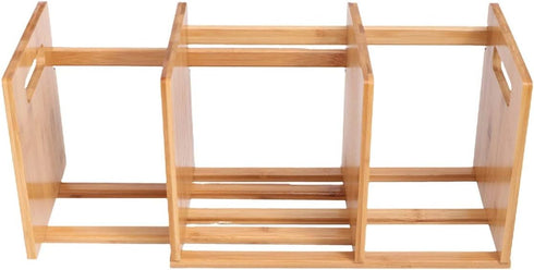 NUOBESTY Bamboo Extension Book Rack - Bamboo Desktop Organizer, Expandable Book Shelves Storage Rack (Wood Color)