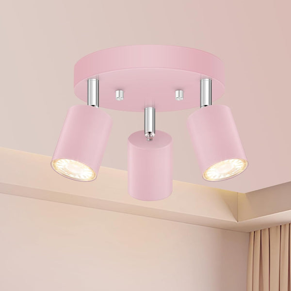 3 Light Track Lighting Fixtures Ceiling, Pink Round Directional Spotlight Fixtures, GU10