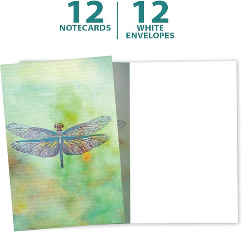 Tree-Free Greetings Vibrant Dragonfly All Occasion Cards, 12 Recycled 4x6 Notecards & White Envelopes