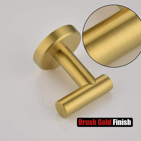 JQK Bathroom Towel Hook Brushed Gold Brass Coat Robe Clothes Hook (Pack of 2)
