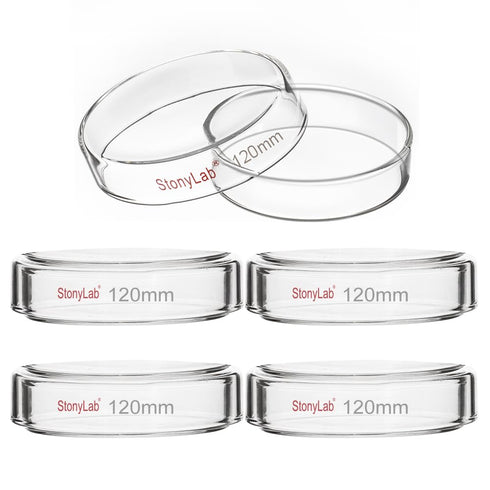 stonylab 5-Pack Glass Petri Dish with Lid, Borosilicate Cell Culture Dish Clear Autoclavable 120x25 mm