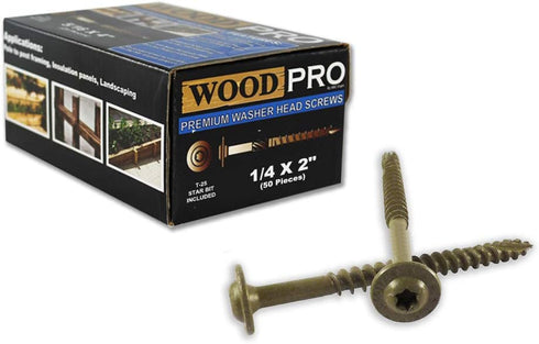 ST14X2-50PC 1/4-Inch by 2-Inch Length Round Washer Head Exterior Wood Screws, 50-Pack , Gold by WoodPro Fasteners