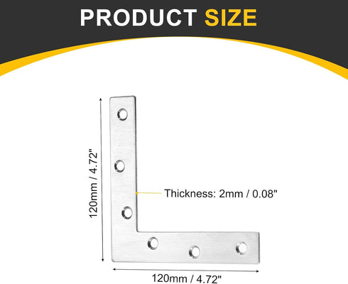 6Pcs 4.72"x4.72" (120x120mm, uxcell L-Shaped Brackets Corner Brace, Corner Bracket Shelf Bracket Right Angle Brackets