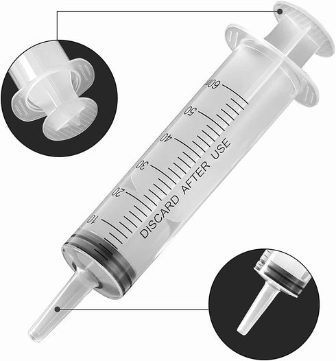 5 Pack 60ml Syringes with Cap, Sterile Syringe Individually Packaged for Labs, Liquid Measuring, Feeding Pets,Oil or Glue Applicator