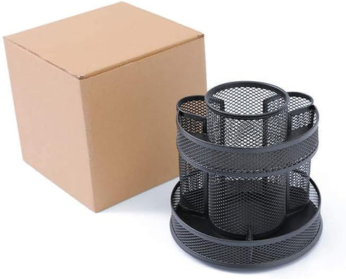 Generic 7 360 BLACK Rotating Spiral Metal Mesh Compartment Degrees Desk Organizer Pencil Holder