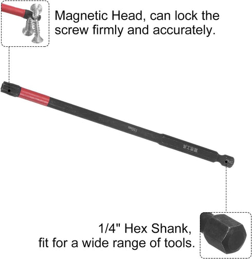 5pcs T40 Impact Tough Torx Drill Bit, 6" Length, 1/4" Hex Shank, S2 Steel Magnetic Insert Star 6 Point