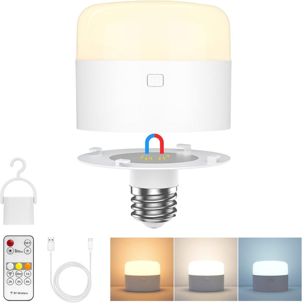 1 Pack 13000 mAh Battery Light Bulb, Rechargeable Bulb with Remote, Dimmable