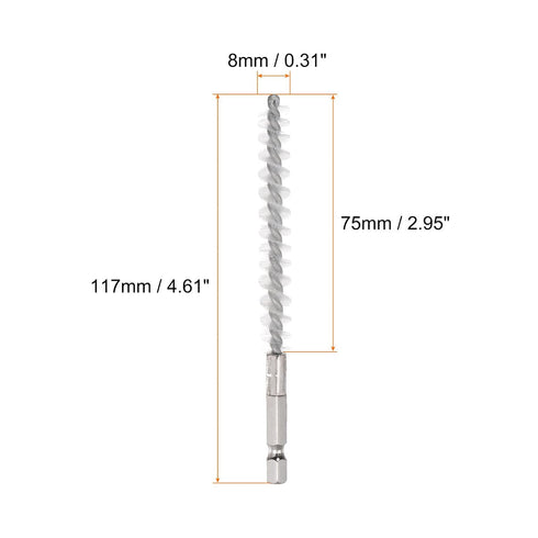 3pcs Nylon Bore Brush 8mm Dia Cleaning Wire Brush with Handle 1/4 Inch Hex Shank for Tubes, Ports, Bearings