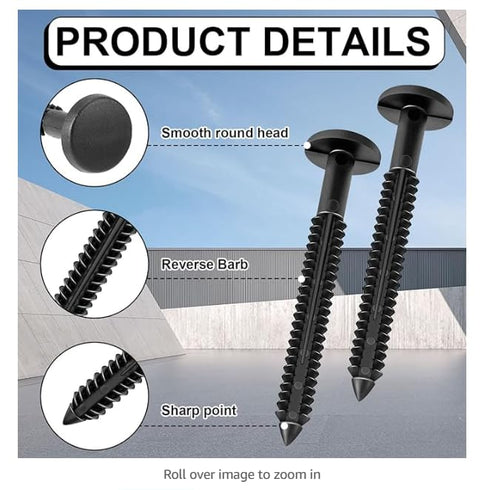 WindowPro 48 3 Inch Pcs Vinyl Shutter Fastener Window Panel Peg Lok Pin Pegs Screws Shutter Spikes Anchor (Black)