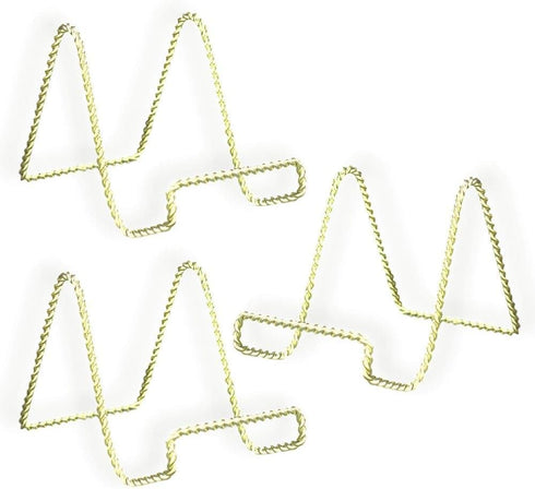 Wire Easel Display Stand 4" H - Twisted Brass Finish Metal, Pack of 3