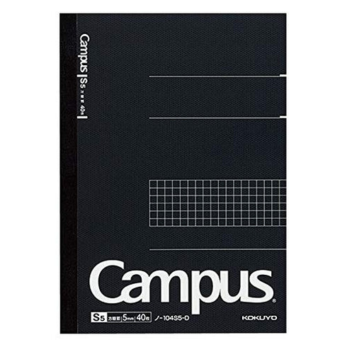 KOKUYO Campus Pre-Dotted Notebook, Semi A5, 5mm Grid Ruled, 40 Sheets, 80 Pages, Black (5 Pack)