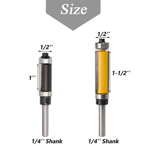Mesee 2 Pieces Flush Trim Router Bit Set, 1/4 Inch Shank, Pattern Template Trimming Router Bits with Bearing Guide,