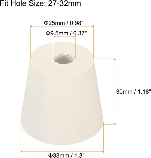 MECCANIXITY Rubber Tapered Plug 25mm to 33mm with Hole Test Tubes Bungs Stopper White for Lab Home 3 Pieces
