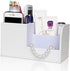 KINGFOM White Desk Organizer Caddy - Multi-function Pu Leather Storage Box for Office Supplies, Pens, Cell Phone,