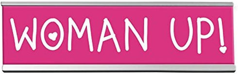 WELLSPRING "Woman Up!" Acrylic Desk Sign, Funny Office Gift for Boss & Co-Workers, Modern Freestanding Desk Sign