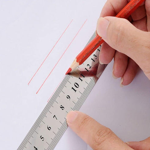 Silver Double-Sided Scale, Stainless Steel Straight Ruler, Measuring Tool for School Office Drafting Supplies