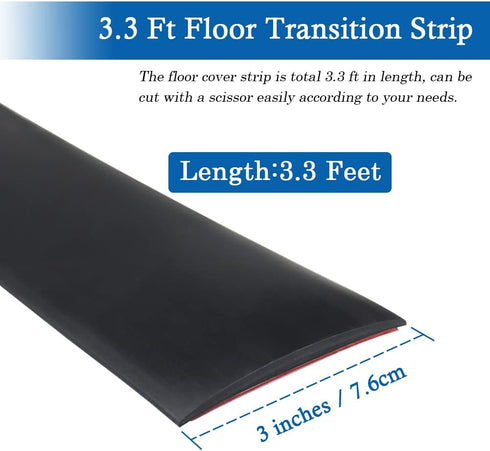 Self Adhesive Floor Transition Strip, 3" Wide Vinyl Floor Cover Strips for Laminate Flooring (7.5cm, 3.3Ft, Black)