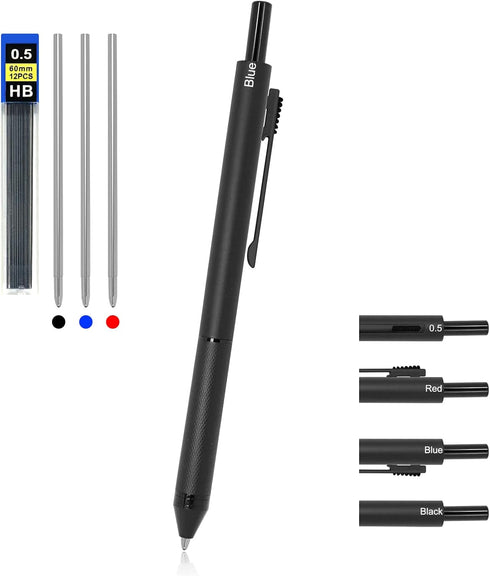 YOUMI 4 in 1 Multicolor Pen, Multifunction with Metal Cased 0.5mm Mechanical Pencil and Ballpoint Pens