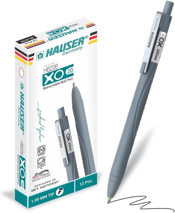 HAUSER XO 20 Black Ballpoint Pens, 12 Pc, 1.00 MM Bold Pens for School and Office Supplies