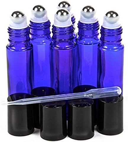 Onwon 6 Pcs Glass Stainless Steel Roller Bottles Cobalt Blue Dropper Included Re-usable