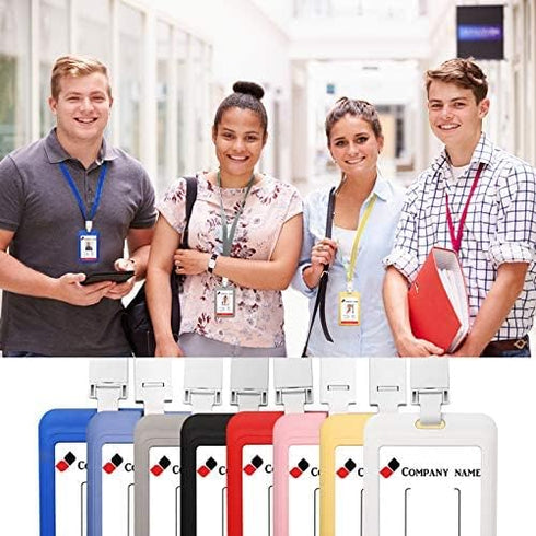 Vertical ID Card Badge Holder with Detachable Lanyard, Heavy Duty Hard Plastic Name Tag Holder (Red)