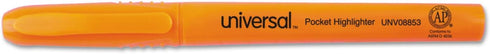Universal Pocket Highlighters, Fluorescent Orange Ink, Chisel Tip, Orange Barrel, Dozen