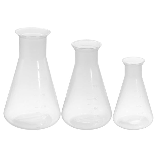 PATIKIL 250, 500, 1000ml Plastic Erlenmeyer Flask, 3 Pack Wide Mouth Conical Flask for Laboratory, Clear