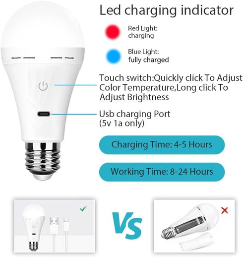 Bulbs 3 Dimmable Bulbs Rechargeable Battery Operated Light for Non-Hardwired Fixtures with Remote and Timer, Color