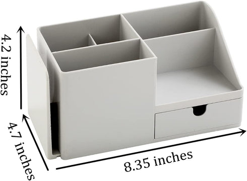 Desk Organizer with Bookshelf, White Multifunctional Organizer with Drawer for Makeup Storage, Small, Grey