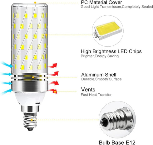 YGS-Tech E12 LED Bulb, 4000K Nature White, 16W 1500LM Corn Bulb, 120W Incandescent Equivalent, 8 Pack