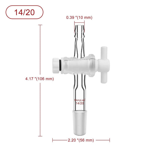14/20 stonylab Glass Adapter, Borosilicate Glass Vacuum Flow Control Adapter with PTFE Stopcock, Joint and Straight