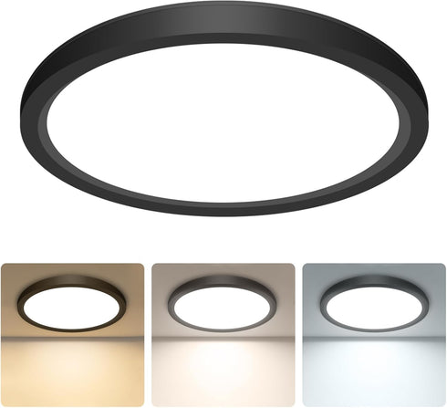 15W 1500Lm 3000K-4000K-6500K 7 Inch Closet libtit Black Flush Mount Ceiling Light, Thin Flat LED Lighting Fixture