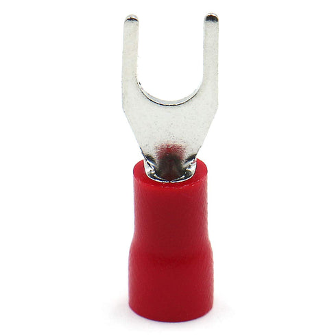 Baomain Red Insulated Fork Spade Wire Connector Electrical Crimp Terminal 16-22AWG #8 USA Screw (200PCS)