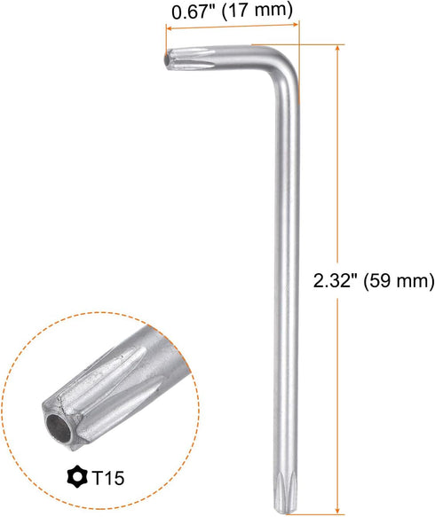 4pcs T15 Tamper Proof Torx Star Key Bit Wrench 2.32" L-Shaped 6 Points Wrenches Chrome-Vanadium Steel Hand Tool for Automotive/Home Repairs